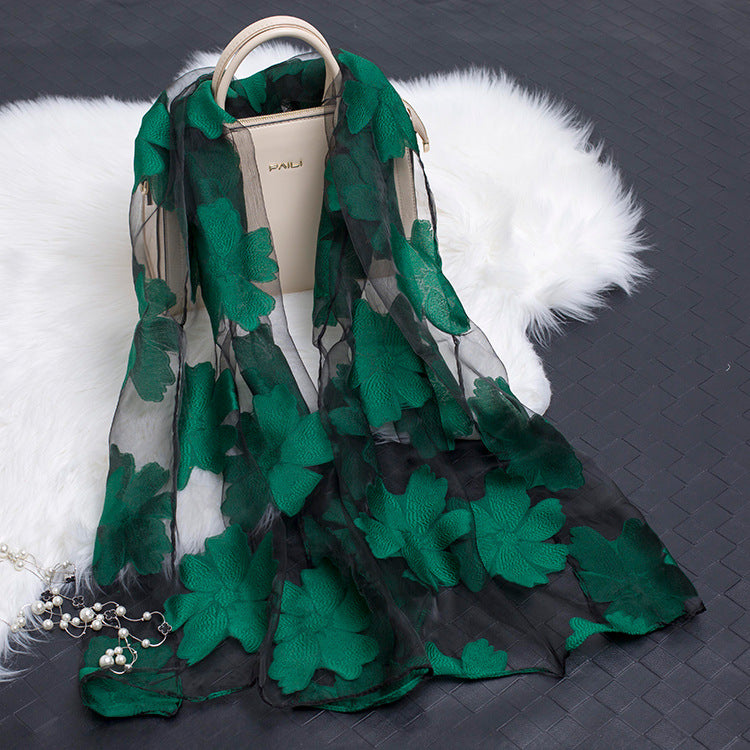 Women's Scarf | Organza Floral Cutout Hollow Motif | 170x70 cm | Lightweight Wrap