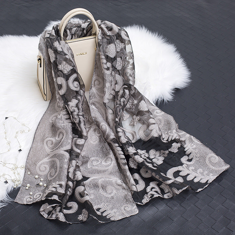 Women's Scarf | Organza Floral Cutout Hollow Motif | 170x70 cm | Lightweight Wrap