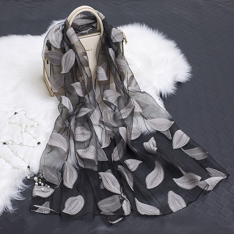 Women's Scarf | Organza Floral Cutout Hollow Motif | 170x70 cm | Lightweight Wrap