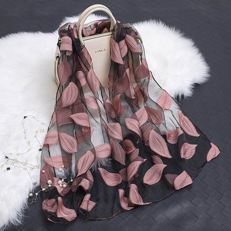 Women's Scarf | Organza Floral Cutout Hollow Motif | 170x70 cm | Lightweight Wrap