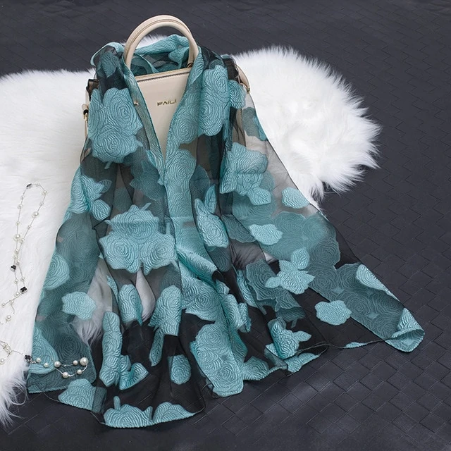 Women's Scarf | Organza Floral Cutout Hollow Motif | 170x70 cm | Lightweight Wrap