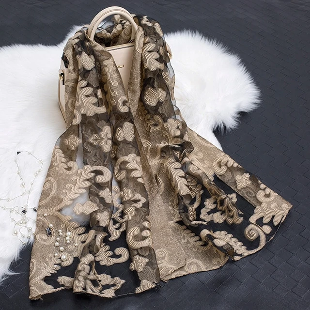 Women's Scarf | Organza Floral Cutout Hollow Motif | 170x70 cm | Lightweight Wrap