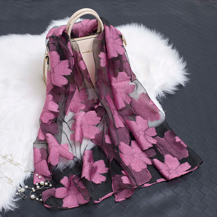 Women's Scarf | Organza Floral Cutout Hollow Motif | 170x70 cm | Lightweight Wrap