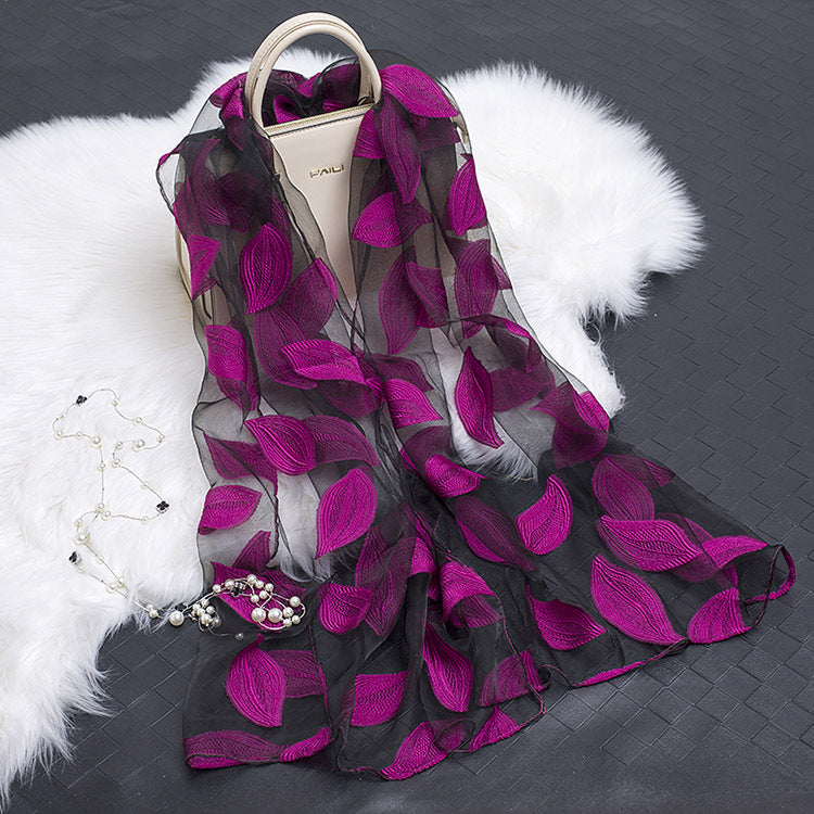 Women's Scarf | Organza Floral Cutout Hollow Motif | 170x70 cm | Lightweight Wrap