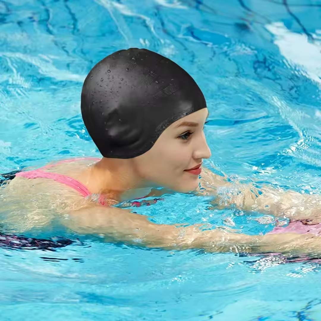Women's Swim Cap | Silicone with Integrated Ear Pockets | Stretch Fit for Long Hair | Waterproof