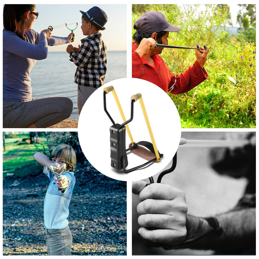 Wrist Slingshot | Foldable Aluminum Frame | Leather Pouch & Latex Bands | 100-Yard Range
