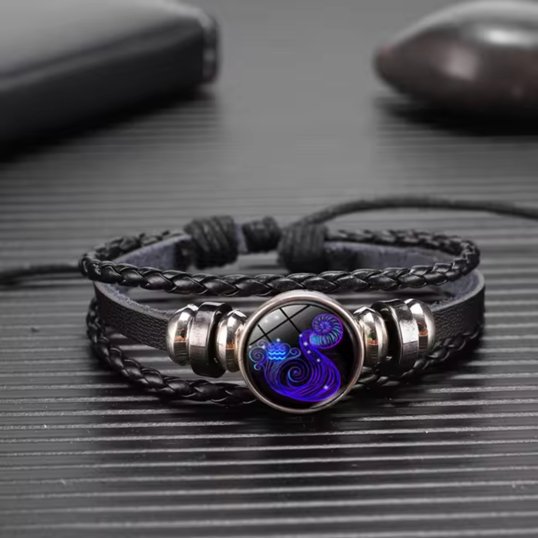 Zodiac Bracelet | Personalized Charm | Leather & Suede, Adjustable Fit | Stress Relief