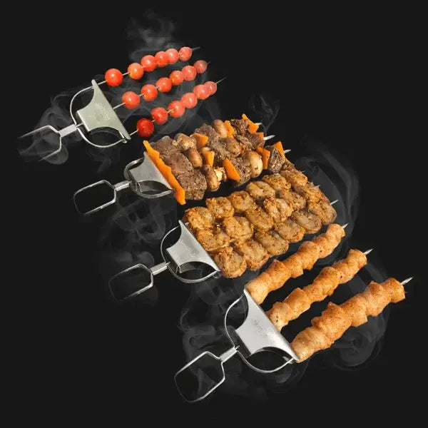 Stainless Steel Grill Skewer | Twin Prongs | Slide Scraper for Clean Serving | SkewerPro