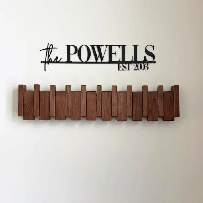 Piano Coat Rack in Wood | Sturdy Walnut & Maple Wood | 8 Hooks Wall-Mounted | Keystrak