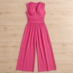 Verisse™ – Flowy Wide-Leg Jumpsuit with Ruched Waist and Deep V-Neck