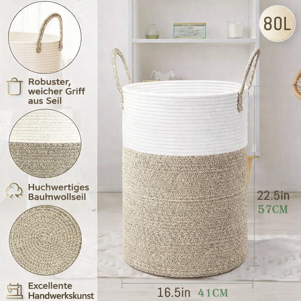 Foldable Cotton Basket | 60L Laundry Basket | Chic Storage | RopeBasket