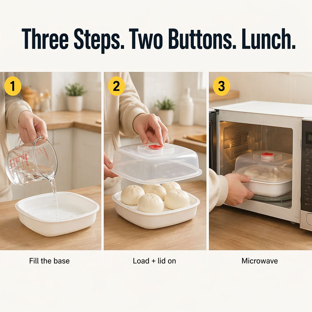 VaporLux™ — Steam Fish, Dumplings & Veggies Straight in Your Microwave