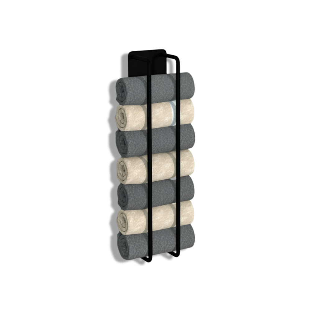 Towel Holder | Wall-Mounted Vertical Storage | Open Wire Basket | TowelStack
