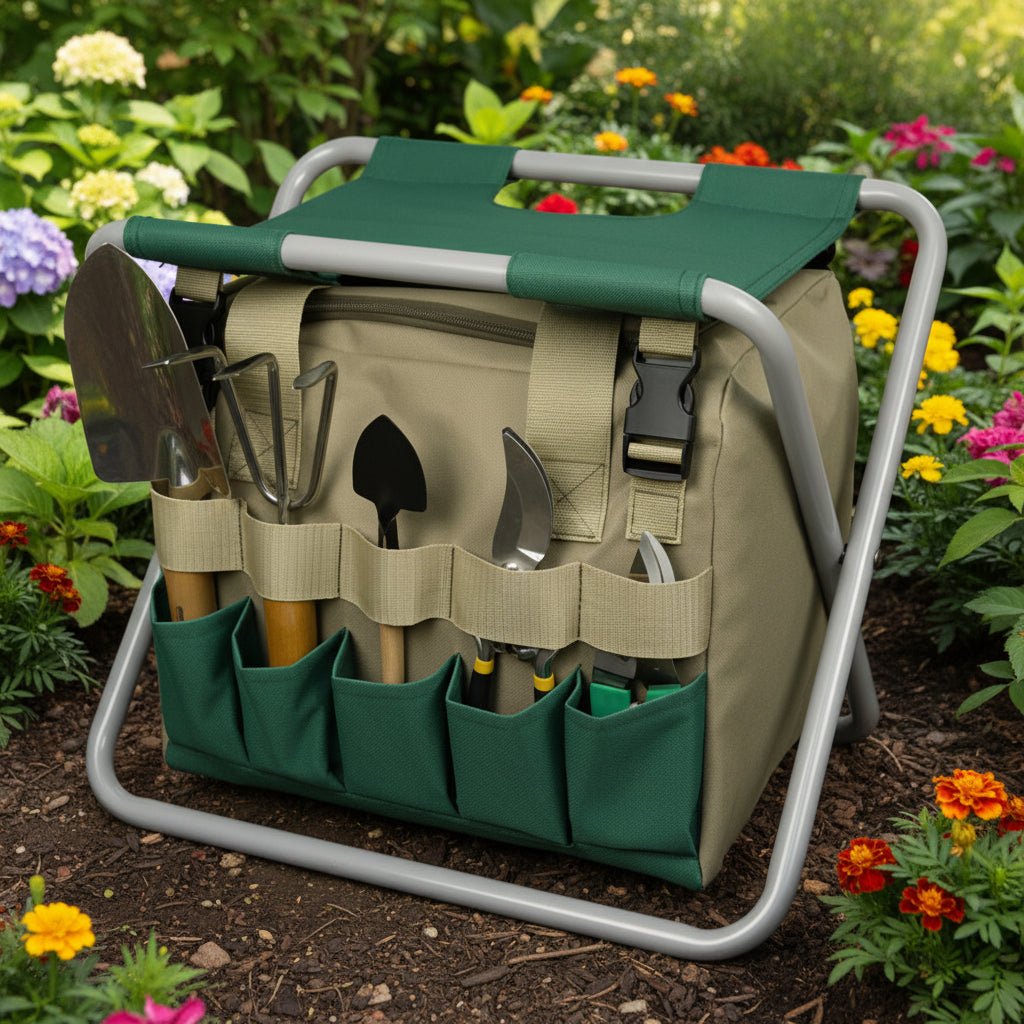 Compact Foldable Garden Tool Set | Oxford | Tool Bag & Stool | Sitwerk