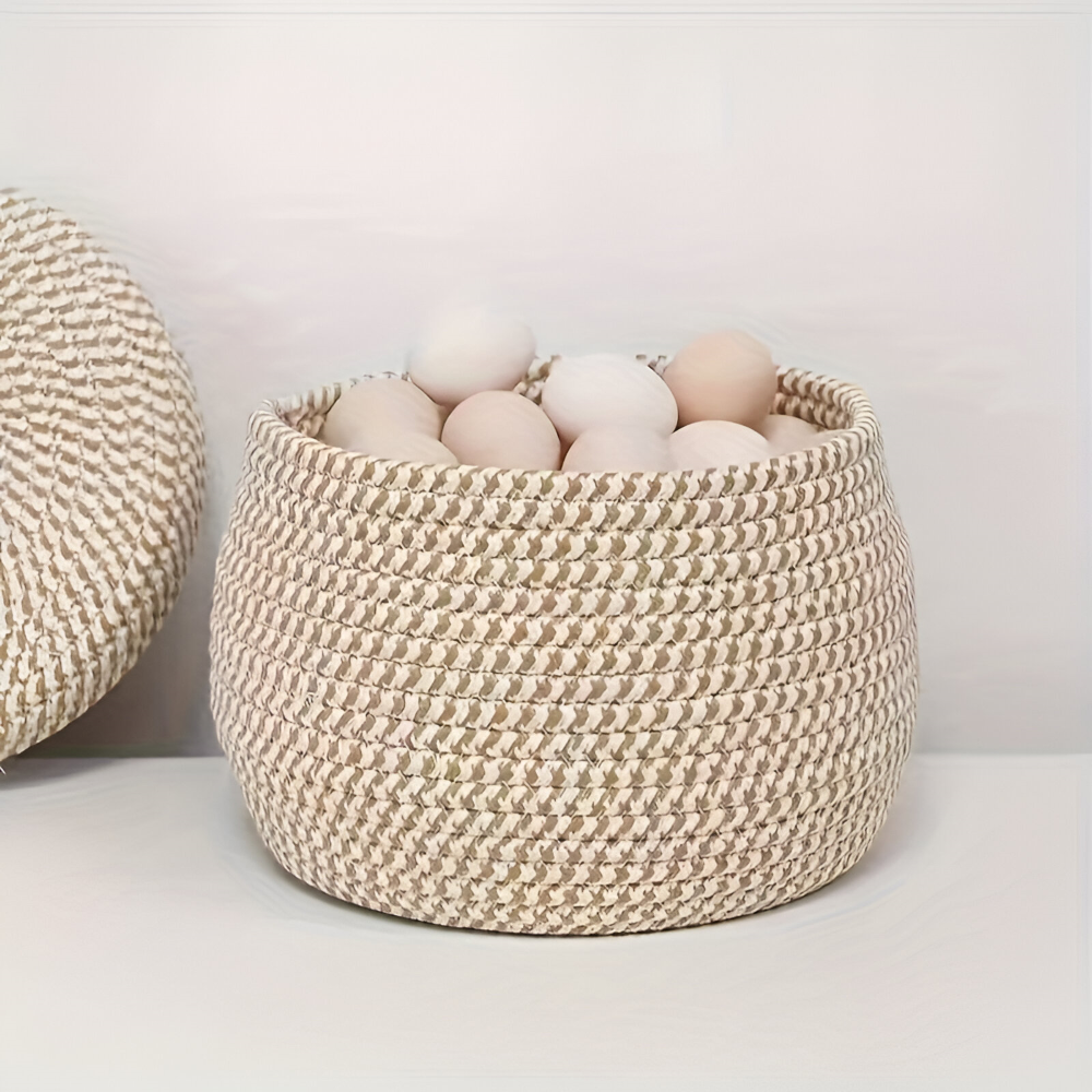 Woven Storage Basket | Round Storage Basket | Boho Handwoven | CasaWeave