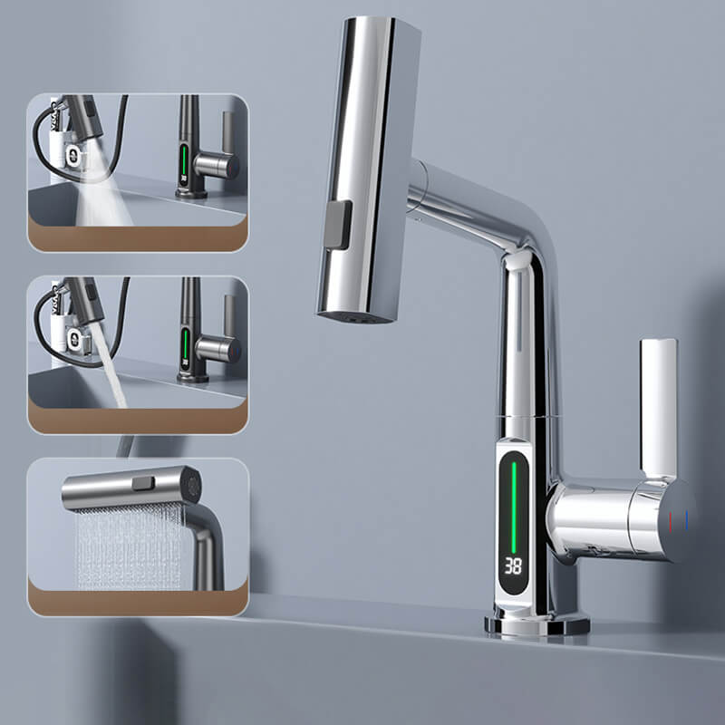 Pull-out Faucet 360° Rotation | LED Temp Display | 5 Spray Settings | Flowsense