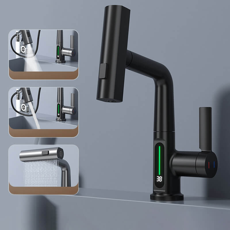 Pull-out Faucet 360° Rotation | LED Temp Display | 5 Spray Settings | Flowsense