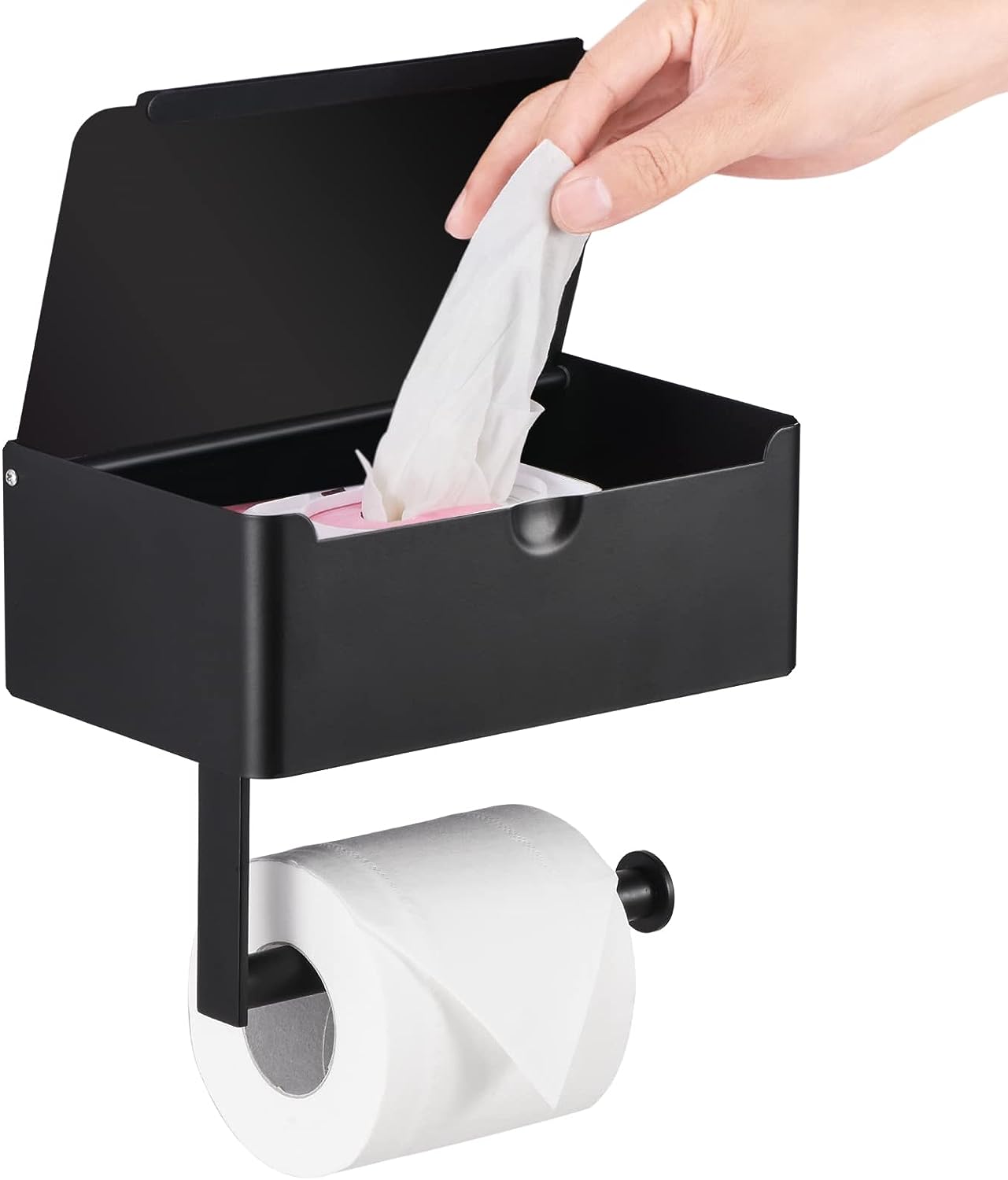 Tissue Box | Stainless Steel Toilet Paper Holder | 2-in-1 Holder with Shelf | SteelShelf