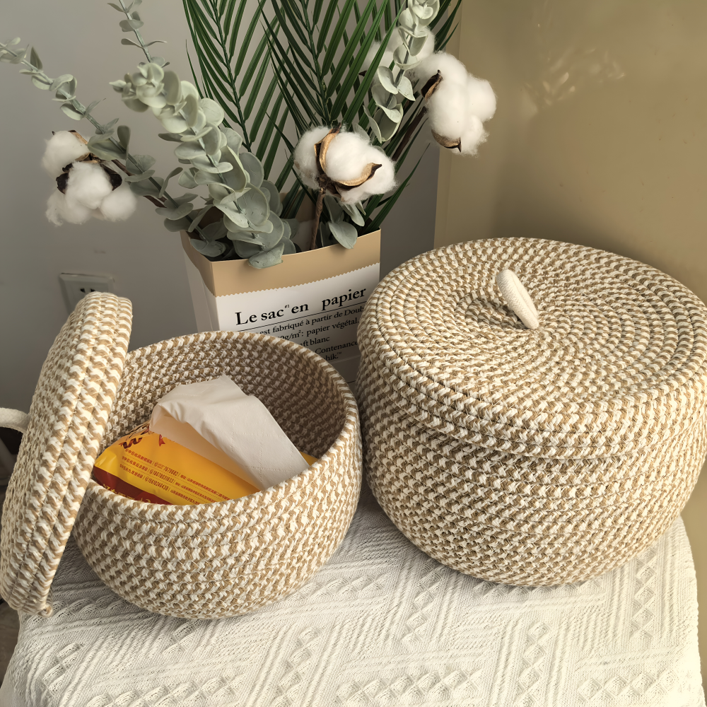 Woven Storage Basket | Round Storage Basket | Boho Handwoven | CasaWeave