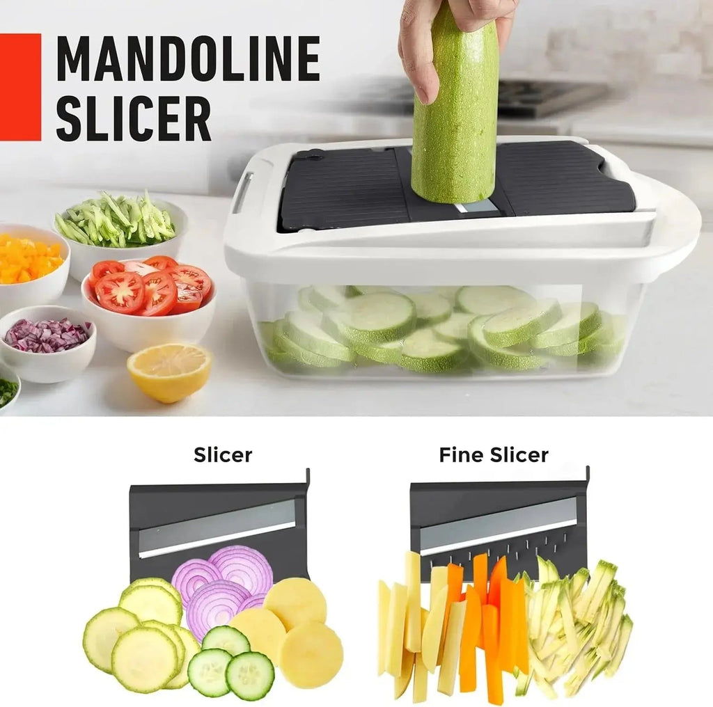 Vegetable Cutter | Dicing, Chopping and Grating | Collection Container & Safety Holder | VegiCut