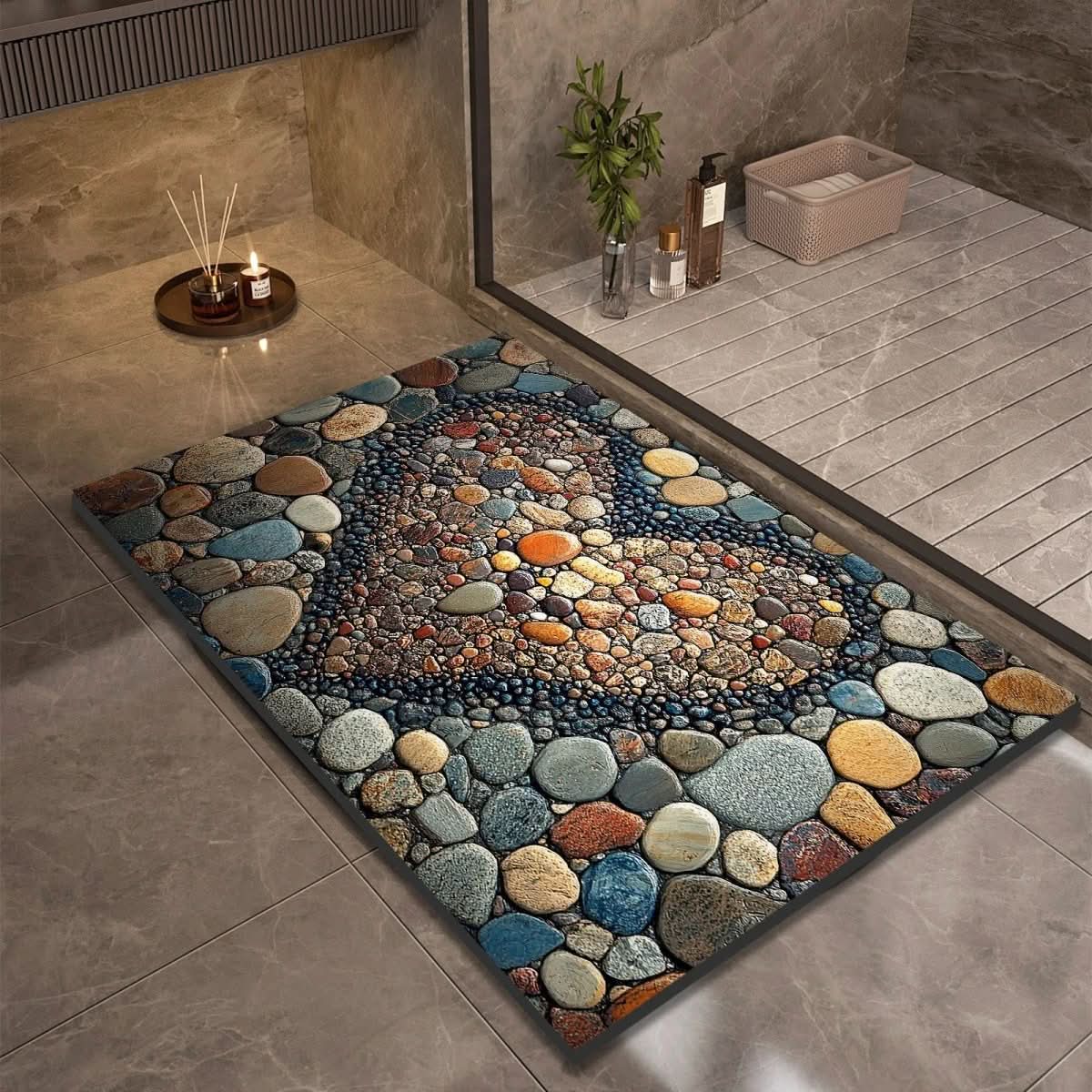 Bath Mat Diatomaceous Earth | Fast-Drying & Slip-Resistant | Natural Rubber Stone Finish | Aquapave