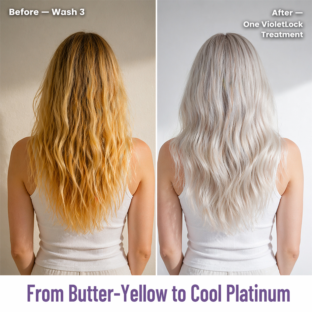 VioletLock™ — Eliminate Brassy Yellows, Deep Condition & Maintain Cool Blonde Between Salons