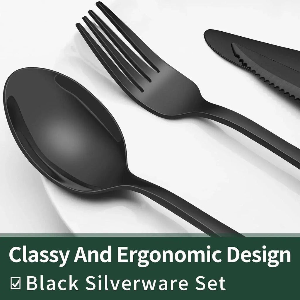 Cutlery Set | 24-Piece Matte Black Design | Includes Steak Knives | CutleryCraft