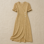 SeraphineAura™ – Ditsy Floral Wrap Midi Dress with Ruched Tulip Hem