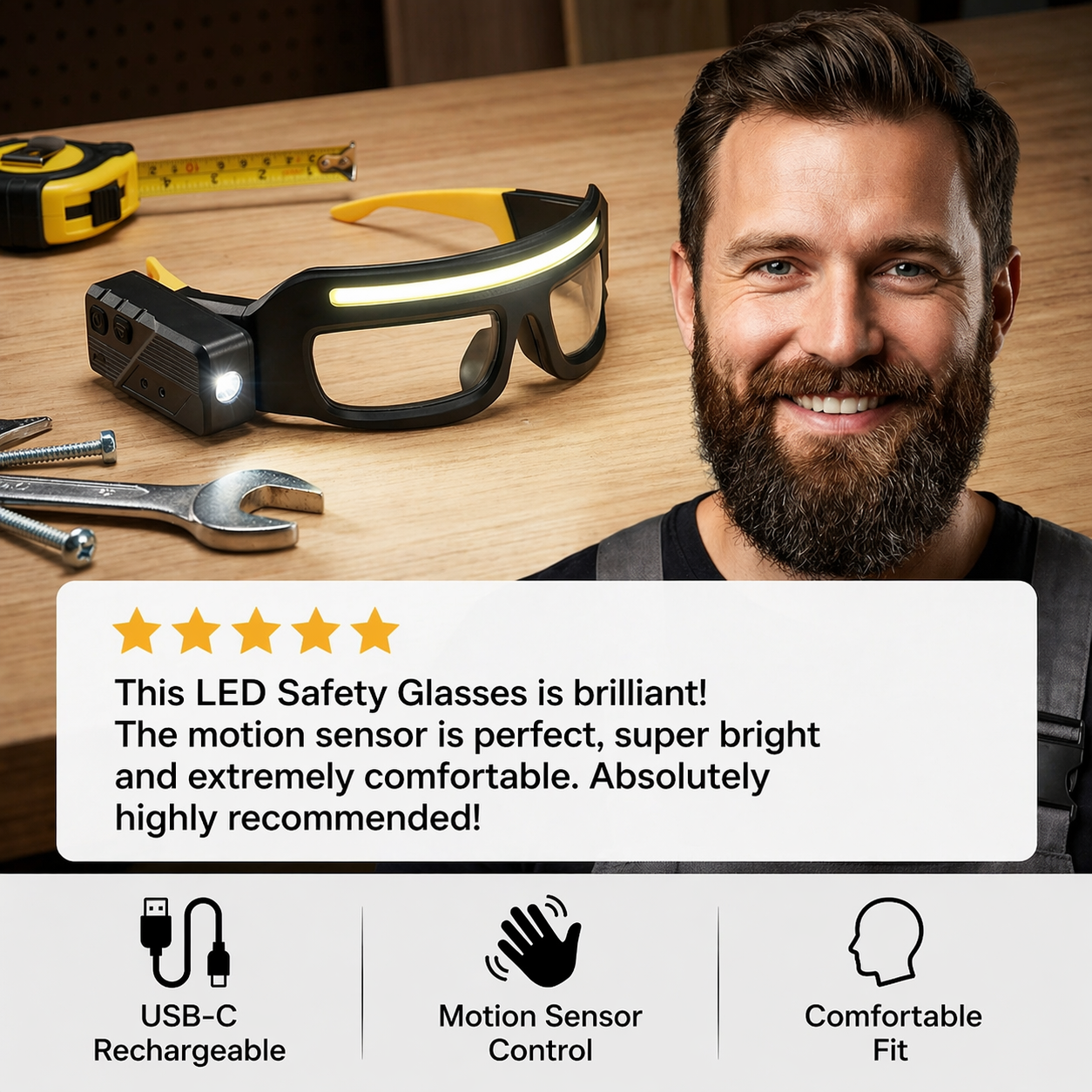 Work Lamp with Motion Sensor | Hands-Free Use | LED Glasses Lamp | SensorGlow