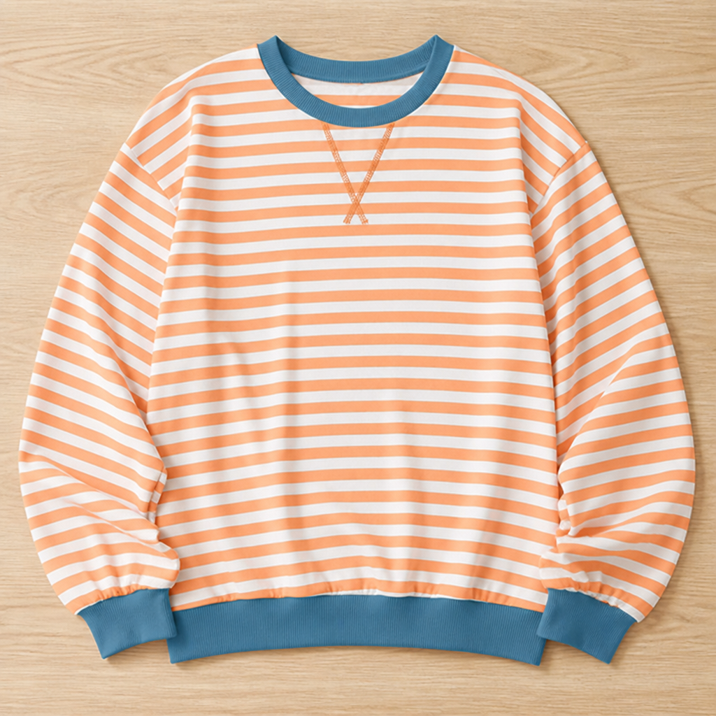 VeroLuxe™ – Relaxed Striped Crewneck Sweatshirt with Contrast Trim