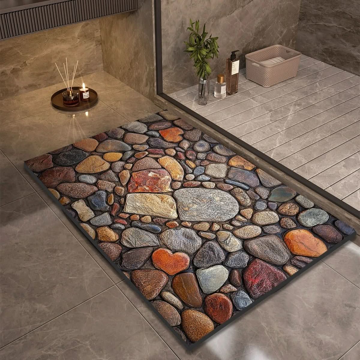 Bath Mat Diatomaceous Earth | Fast-Drying & Slip-Resistant | Natural Rubber Stone Finish | Aquapave
