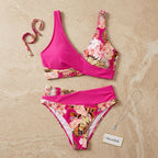 MaraisBelle™ – Tropical Floral Wrap-Front Bikini Set with High-Waisted Ruched Bottom