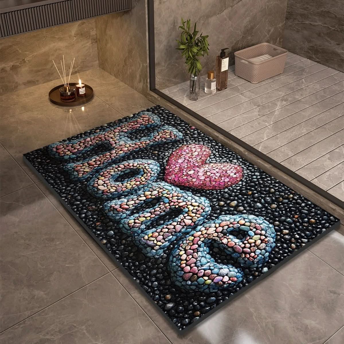Bath Mat Diatomaceous Earth | Fast-Drying & Slip-Resistant | Natural Rubber Stone Finish | Aquapave