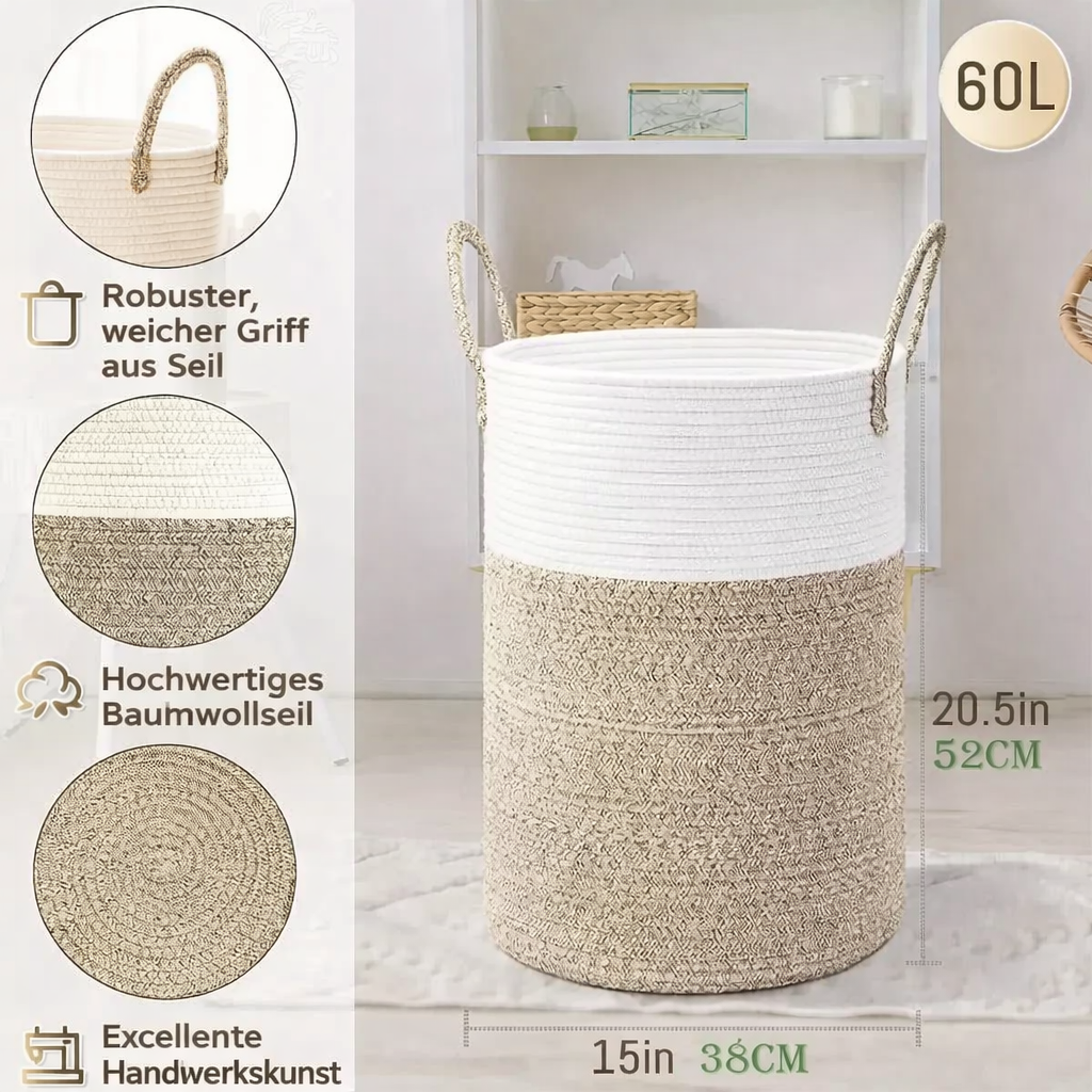 Foldable Cotton Basket | 60L Laundry Basket | Chic Storage | RopeBasket