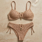 LuxeWave™ – Crochet Lace Bikini Set with Gold Ring Accent