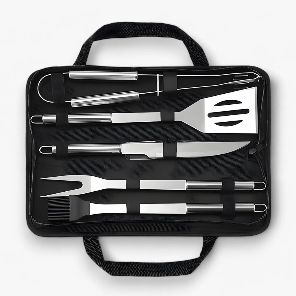 Stainless Steel Grill Tool Set | Includes Carrying Case for Travel | Safe Grip with Heat Shield | RostRanger