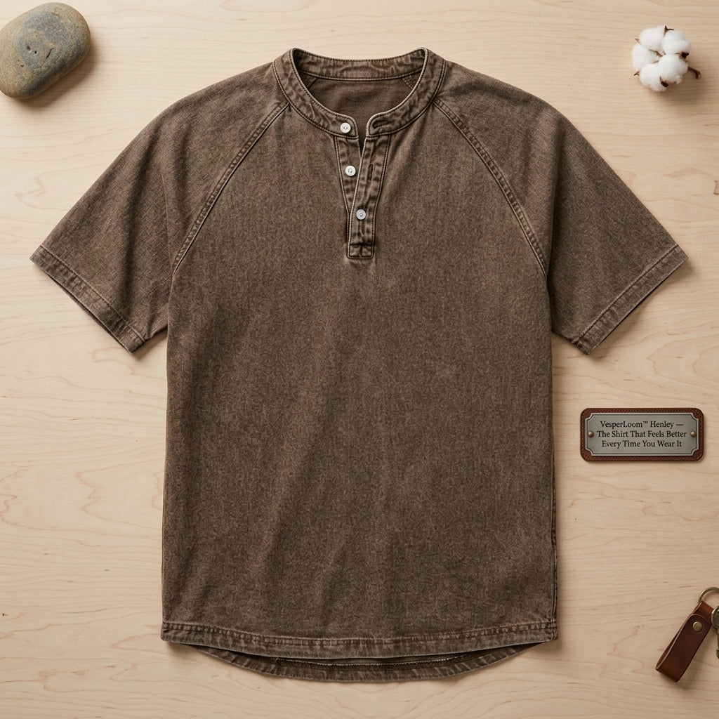 VesperLoom™ – Vintage Mineral-Wash Raglan Henley Tee