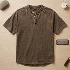 VesperLoom™ – Vintage Mineral-Wash Raglan Henley Tee
