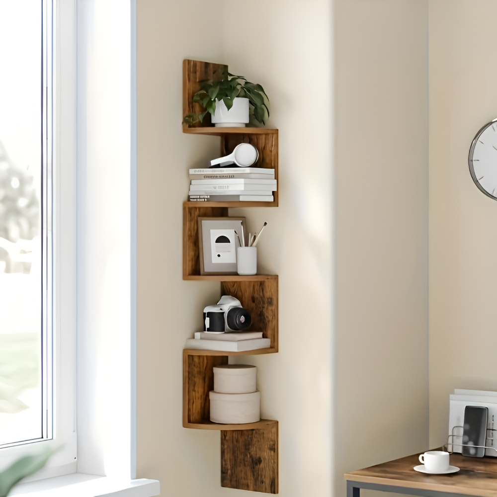 Corner Shelf 5 Levels | Zigzag Shape with Layers | Space-Efficient Corner Fit | CornerZig