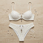 LuxeWave™ – Crochet Lace Bikini Set with Gold Ring Accent