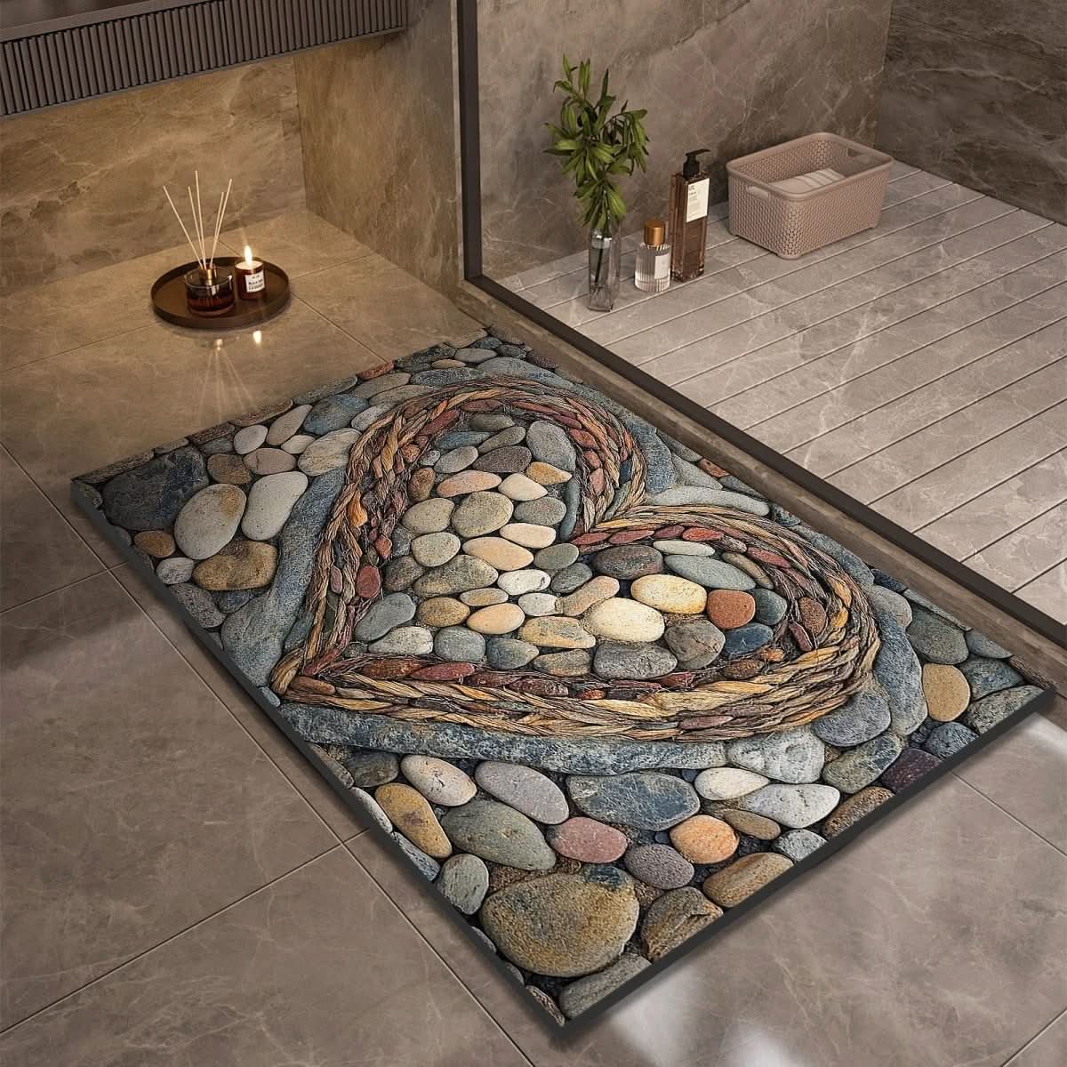 Bath Mat Diatomaceous Earth | Fast-Drying & Slip-Resistant | Natural Rubber Stone Finish | Aquapave