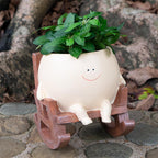 Smily Face Plant Pot | Resin Rocker Chair | Succulent & Cactus Accent | GrinPot