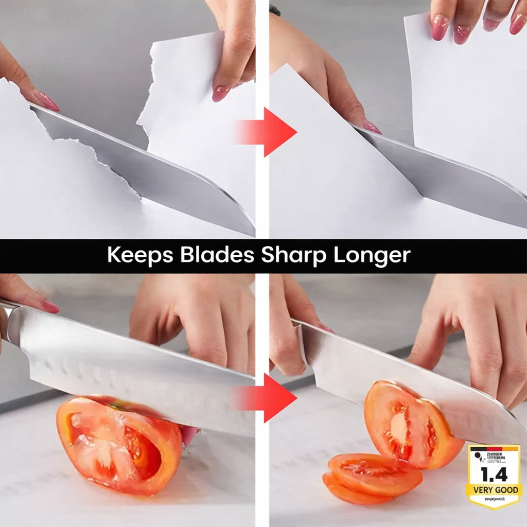 Knife Sharpener | Dual-Stage Honing | Secure Guide Slots | Cutting Performance