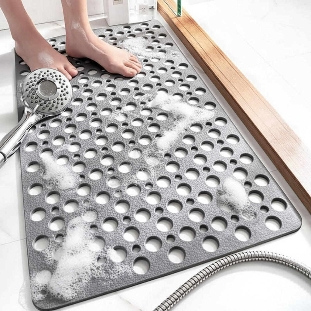 Non-slip Shower Mat PVC with TPE | Suction Cups | Drainage Holes for Water | Gripflow