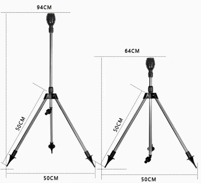 Sprinkler Garden Irrigation Device Stainless Steel | Tripod, PP Nozzle | 360° Rotatable | Rainpod