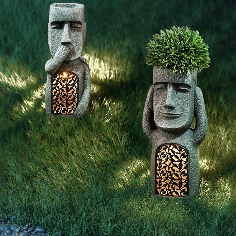 Easter Island Statue Garden Planter | Resin Construction | Three Character Options | Isleglow