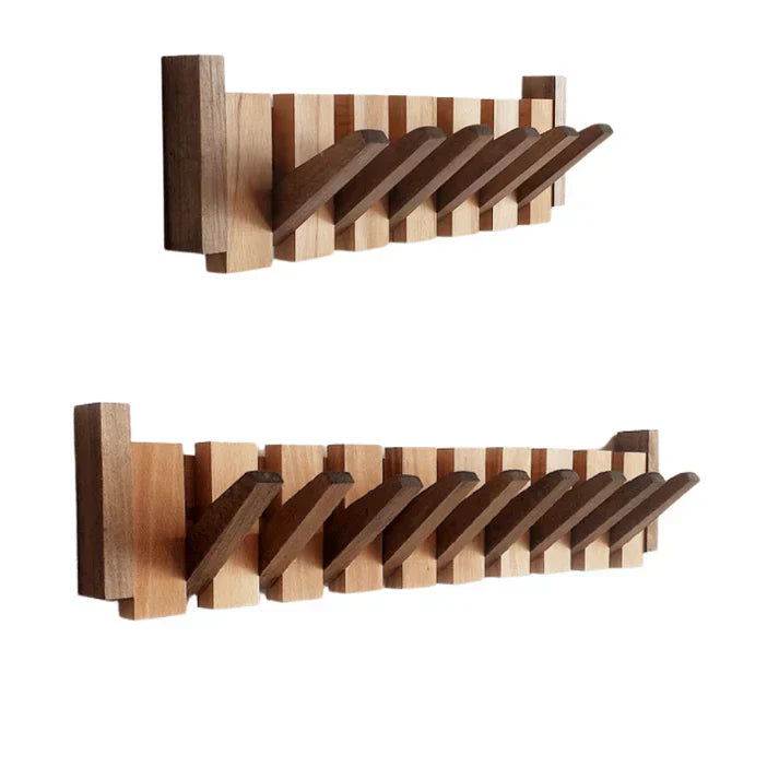 Piano Coat Rack in Wood | Sturdy Walnut & Maple Wood | 8 Hooks Wall-Mounted | Keystrak
