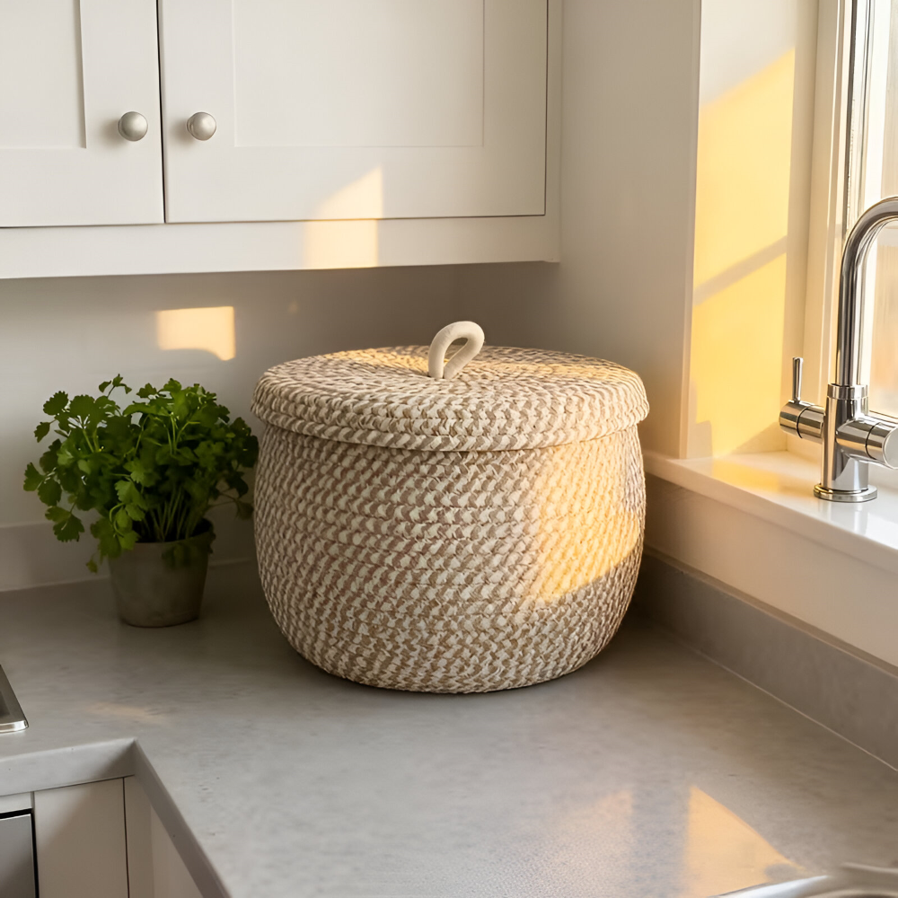 Woven Storage Basket | Round Storage Basket | Boho Handwoven | CasaWeave