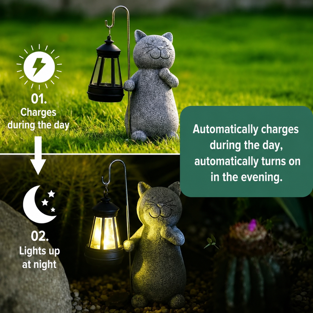 Solar-Powered Lighting | Cat Statue | Weather-Resistant | Lumikitty