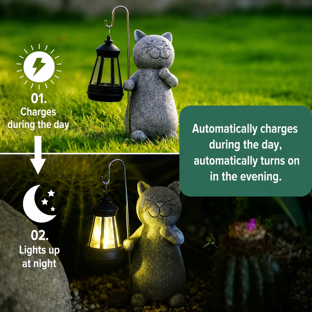 Solar-Powered Lighting | Cat Statue | Weather-Resistant | Lumikitty